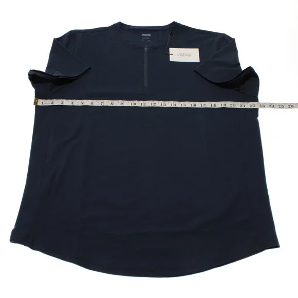 Orchard & Broome NWT Essex Short Sleeve Zip T-Shirt Size L in Blue Cotton Blend